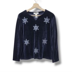 Bechamel Holiday Velvet Top PL Snowflakes Rhinestone Winter Christmas Party
